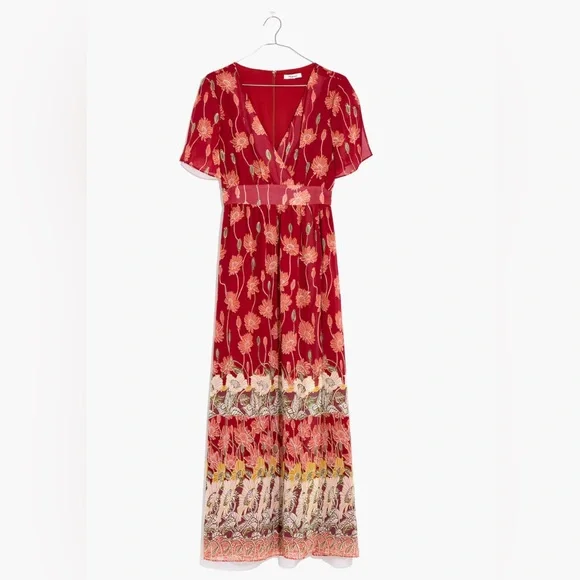 madewell red dress with flowers Madewell Floral Red V Neck Maxi Dress